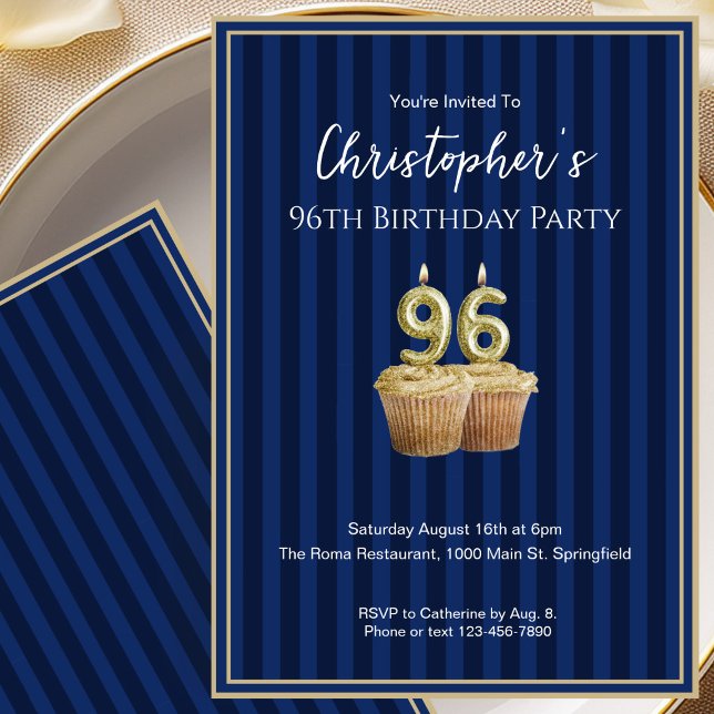 Invitación Única de Cumpleaños 96 para Él en Azul  (Subido por el creador)
