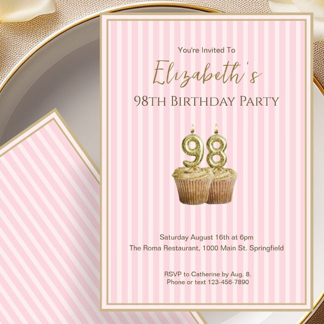 Invitación Única de Cumpleaños 98 en Oro Rosa para (Subido por el creador)
