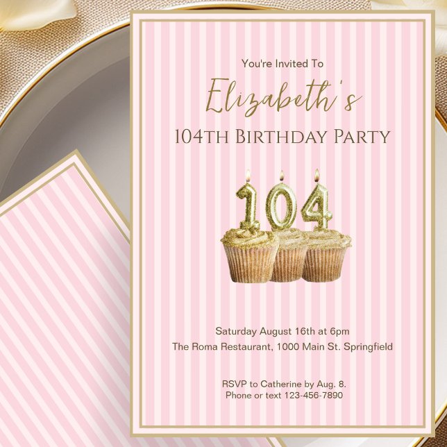 Invitación Única de Cumpleaños Número 104 en Oro R (Subido por el creador)