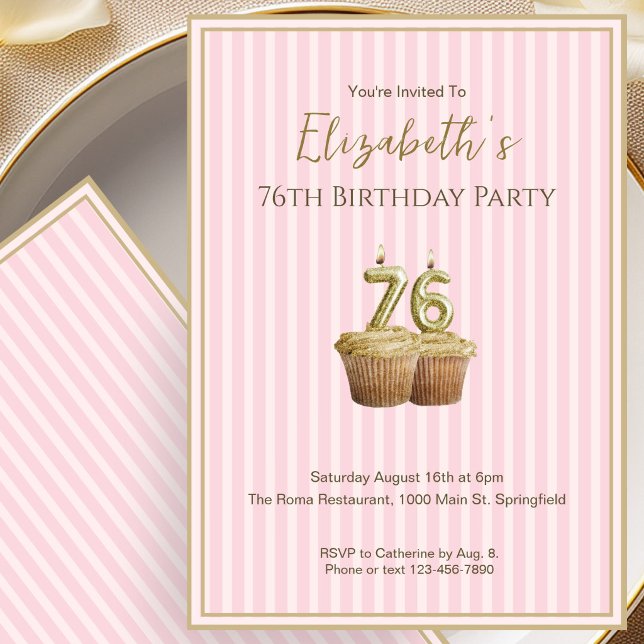 Invitación única de cumpleaños número 76 en rosa y (Subido por el creador)
