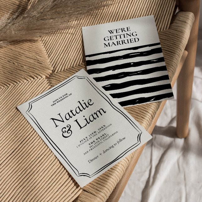 Invitación única de franjas de dinero negro y blan (Subido por el creador)