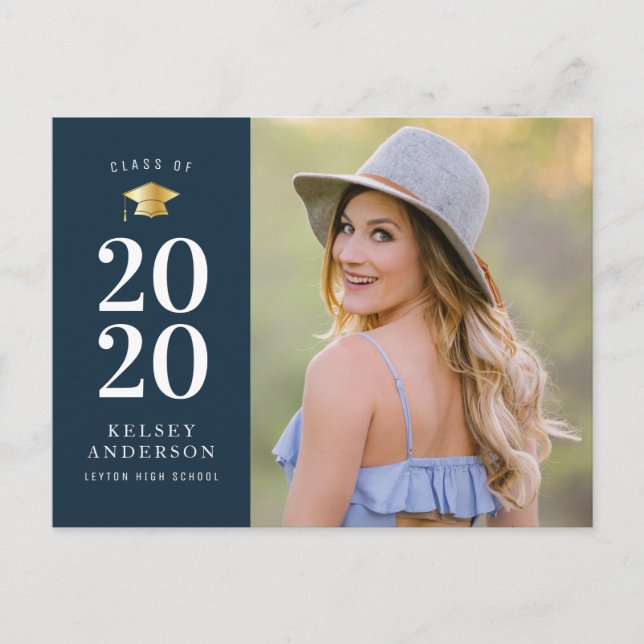 invitación única de grad fotográfico azul (Anverso)