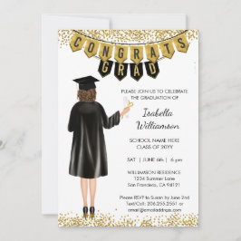 Invitación Única de Graduación Cabello Marrón