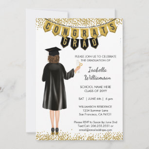 Invitación Única de Graduación Cabello Marrón