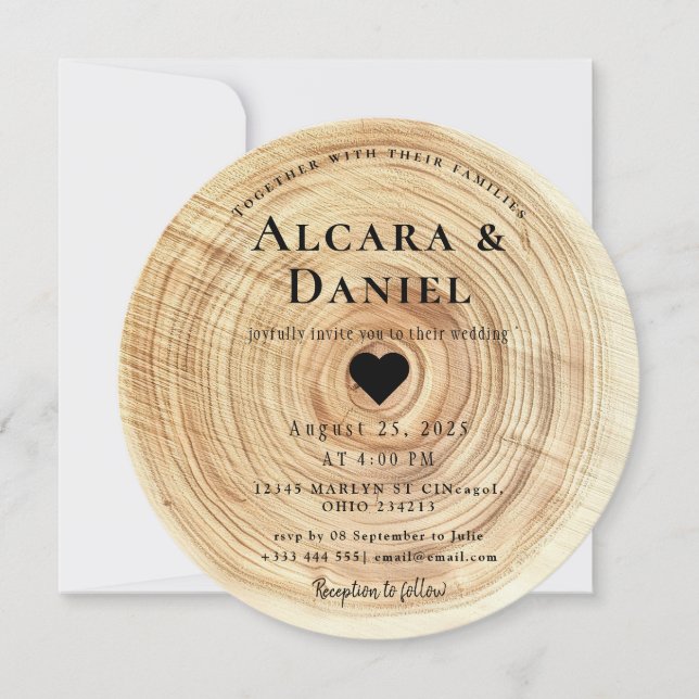 Invitación Única de Madera Tallada para Boda Perso (Anverso)
