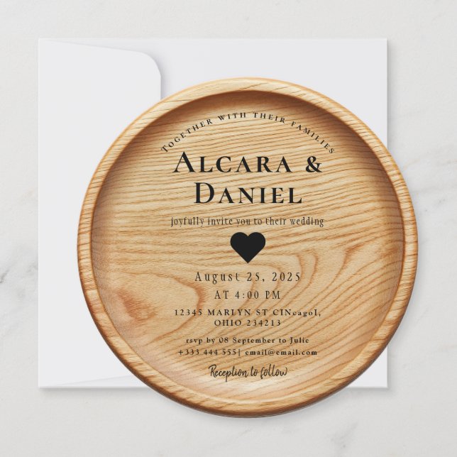Invitación Única de Madera Tallada para Boda Perso (Anverso)