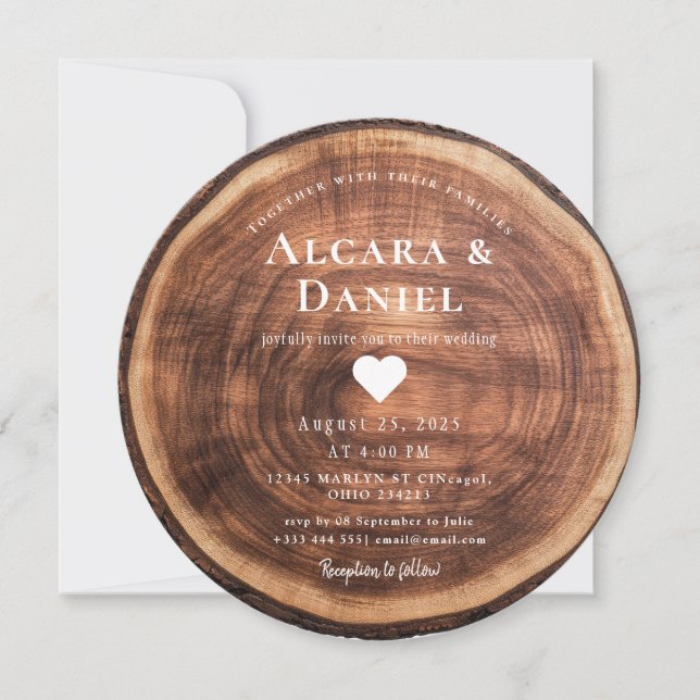 Invitación Única de Madera Tallada para Boda Perso (Anverso)