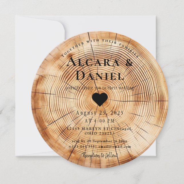 Invitación Única de Madera Tallada para Boda Perso (Anverso)