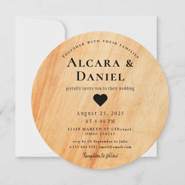 Invitación Única de Madera Tallada para Boda Perso (Anverso)