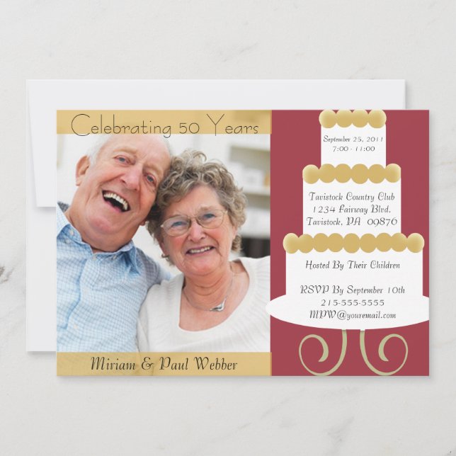 Invitación única del 50 aniversario con foto en  (Anverso)