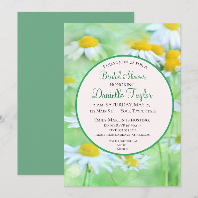 Invitación Única ducha de novia floral blanca y amarilla (Anverso / Reverso)