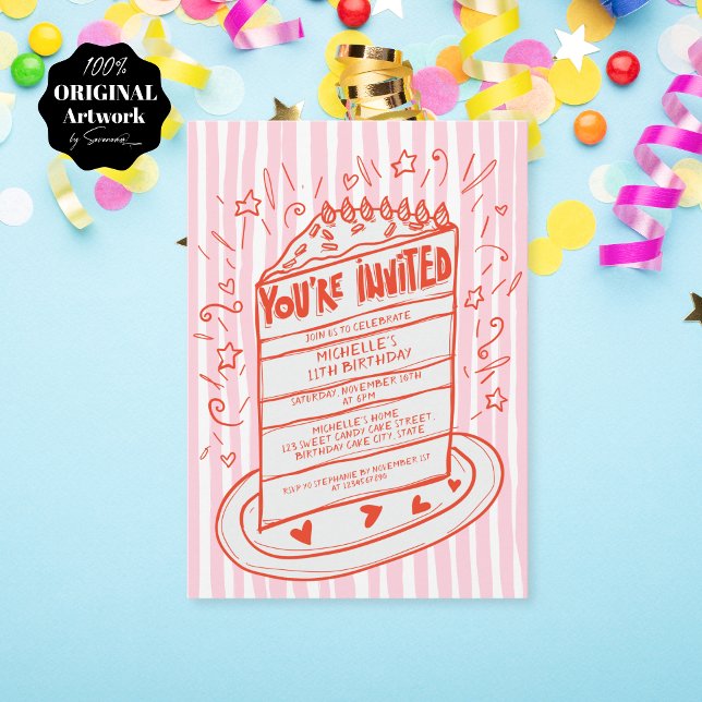 Invitación Única Mano caprichosa dibujada Doodle Torta de cum (Subido por el creador)