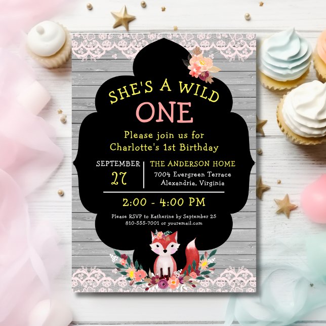 Invitación UNICA NIÑA Zorro Primer Cumpleaños (Subido por el creador)