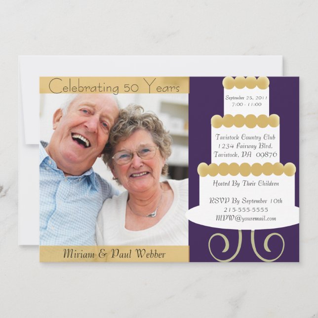 Invitación única para el 50º aniversario con foto  (Anverso)
