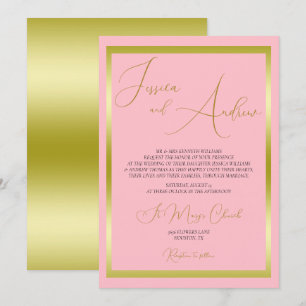 Invitación única para una boda de oro y rosado con