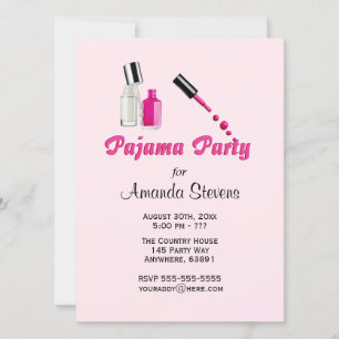 Invitación Única Rosa para Fiesta de Pijamas para 