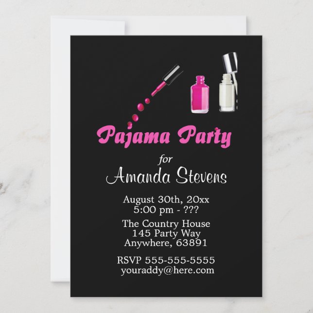 Invitación Única Rosa para Fiesta de Pijamas para  (Anverso)