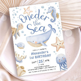 Invitación ¡ÚNICAMENTE Al Mar! Boy Cute Ocean 1er cumpleaños