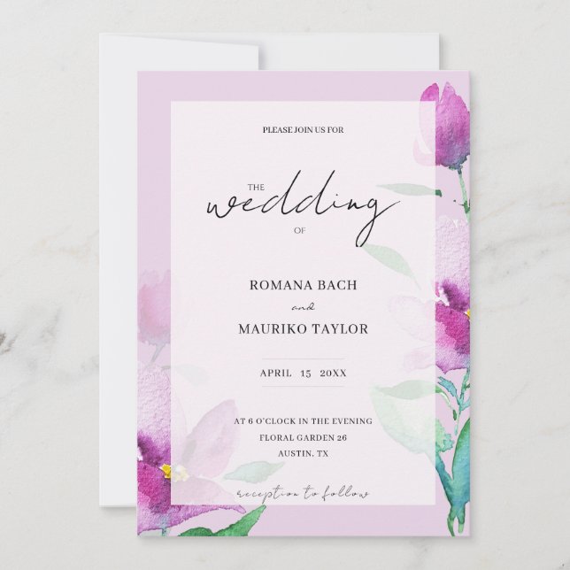 Invitación Unicidad De Flores De Arte De Acuarela Violeta (Anverso)