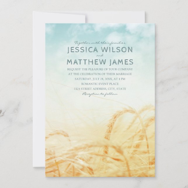 Invitación Único Boda de verano rústico de cosecha de trigo (Anverso)