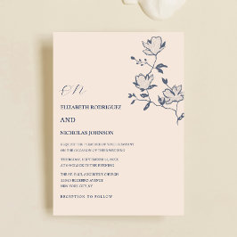 Invitación unico boda floral azul polvoriento