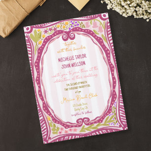 Invitación Único caprichoso floral extravagante prado dibujad