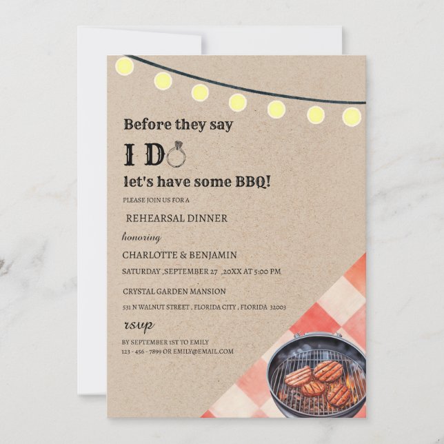 Invitación Único  Cena de Ensayo 'I Do BBQ' (Anverso)
