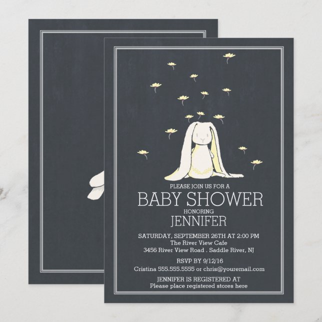 Invitación Único Chalkboard Baby Shower de conejito neutro am (Anverso / Reverso)