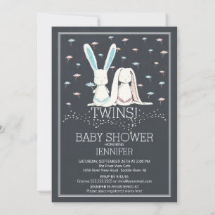 Invitación Único Chalkboard TWIN Chica Boy Bunny Baby Shower