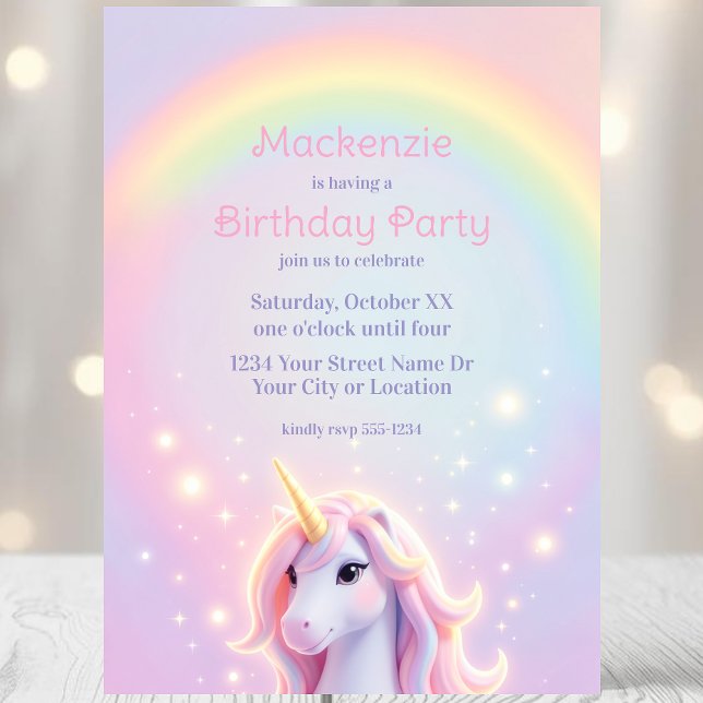 Invitación Unicorn and Rainbow Sparkles Birthday Party (Subido por el creador)