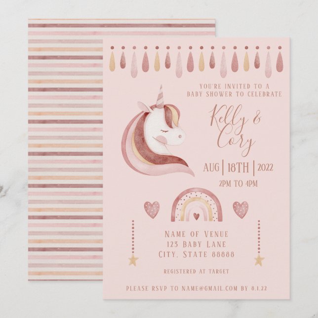 Invitación Unicorn Baby Shower Invitation (Anverso / Reverso)