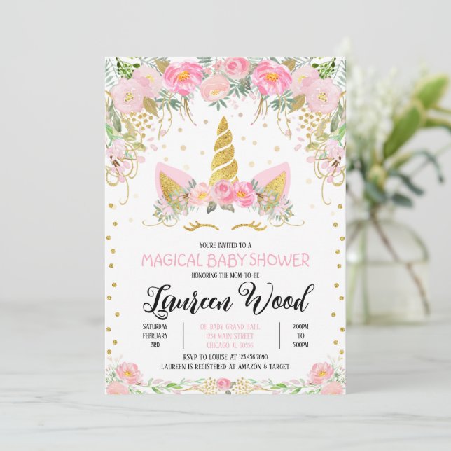Invitación Unicorn Baby Shower Invitation (Anverso de pie)