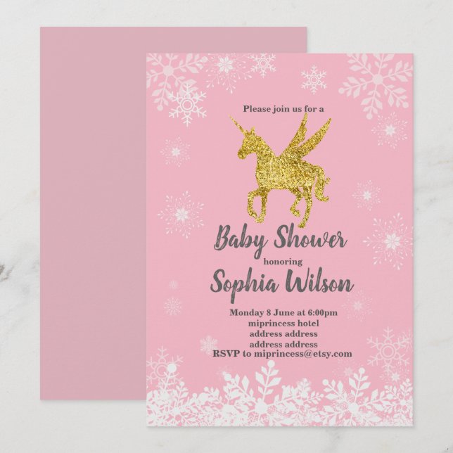 Invitación unicorn Baby Shower para chica (Anverso / Reverso)