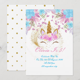 INVITACIÓN UNICORN BIRTHDAY GOLD PURPLE