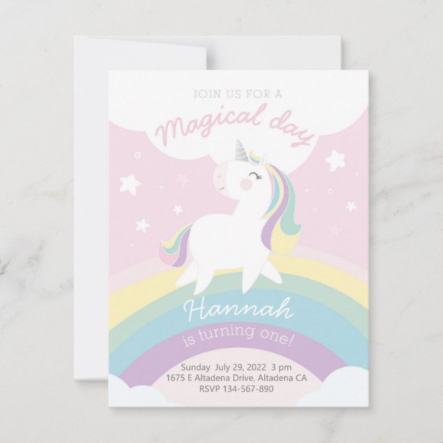 Invitación Unicorn birthday invitation (Anverso)