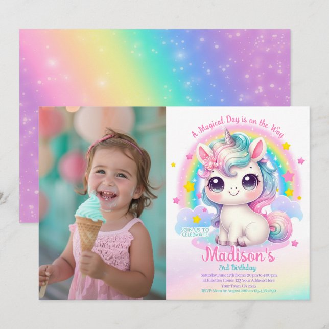 Invitación Unicorn Birthday Invitation (Anverso / Reverso)