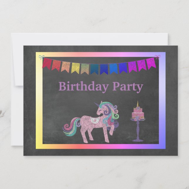 INVITACIÓN UNICORN CAKE RAINBOW PARTIDO DE CUMPLEAÑOS (Anverso)