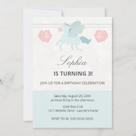 Invitación Unicorn Cute Pink Blue Birthday Party Invitation