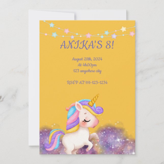 INVITACIÓN UNICORN DE CUMPLEAÑOS (Anverso)