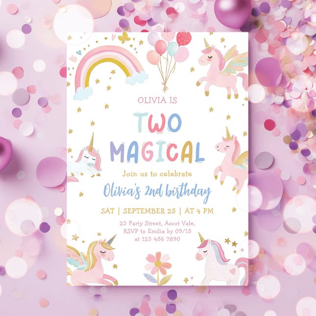 Invitación Unicorn Dos Cumpleaños Mágicos Pastel 2º (Subido por el creador)