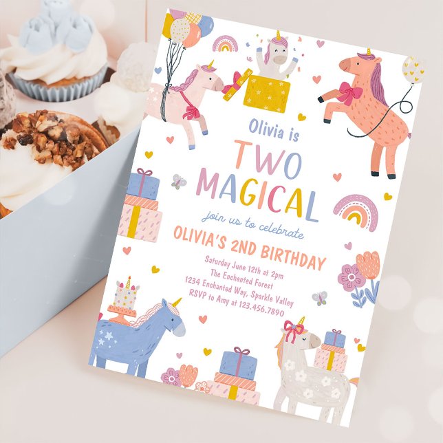 Invitación Unicorn Dos Cumpleaños Mágicos Pastel 2do (Subido por el creador)