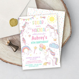 Invitación Unicorn Four Ever Magical 4th Birthday