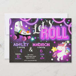 Invitación Unicorn Joint Roller Skating Birthday Neon Glow