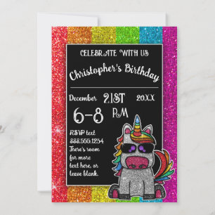 Invitación Unicorn LGBT+ Purpurina del partido de cumpleaños