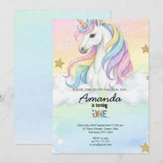 Invitación Unicorn Magical Birthday Party Invitation Card