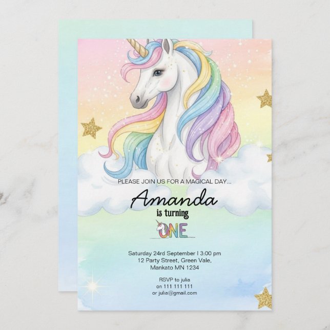 Invitación Unicorn Magical Birthday Party Invitation Card (Anverso / Reverso)