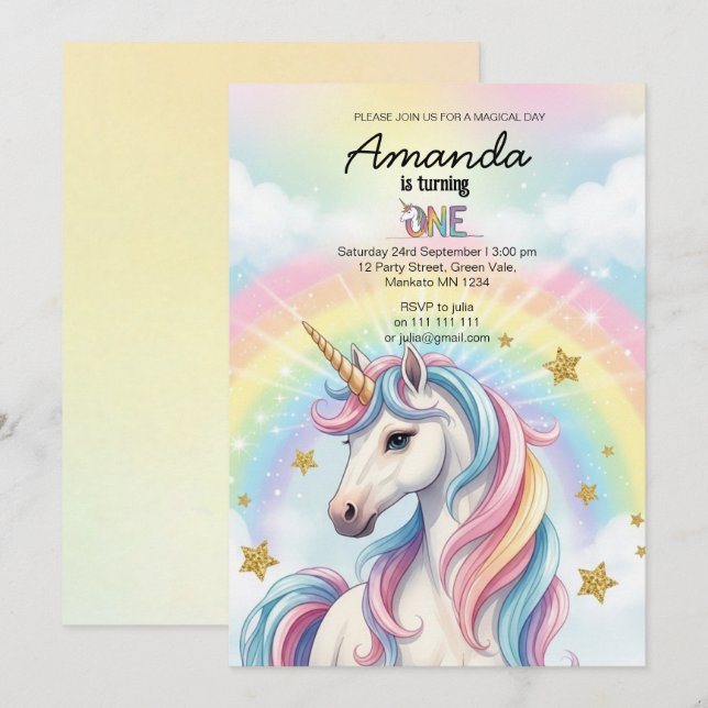 Invitación Unicorn Magical Birthday Party Invitation Card (Anverso / Reverso)