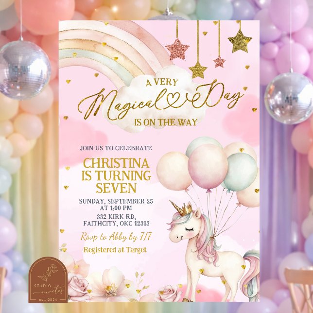 Invitación Unicorn Magical Day Is On The Way Birthday  (Subido por el creador)