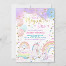 Invitación Unicorn Magical One Girl 1st Birthday Party Pastel