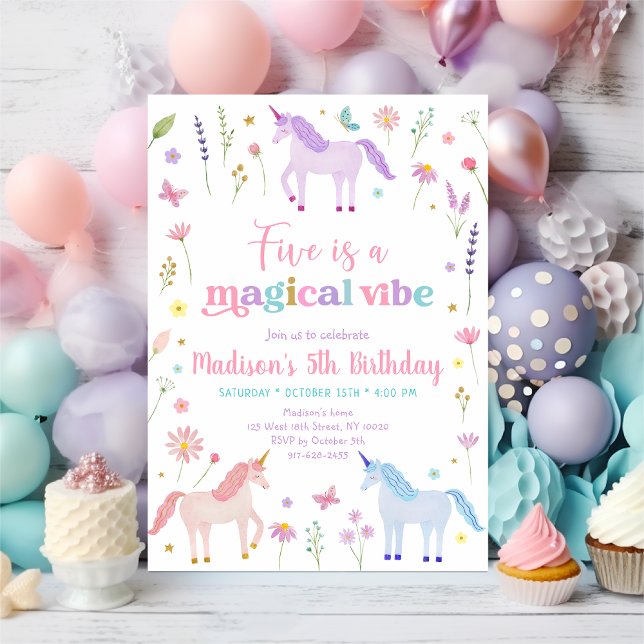 Invitación Unicorn Meadow Five is a Magical Vibe Birthday (Subido por el creador)